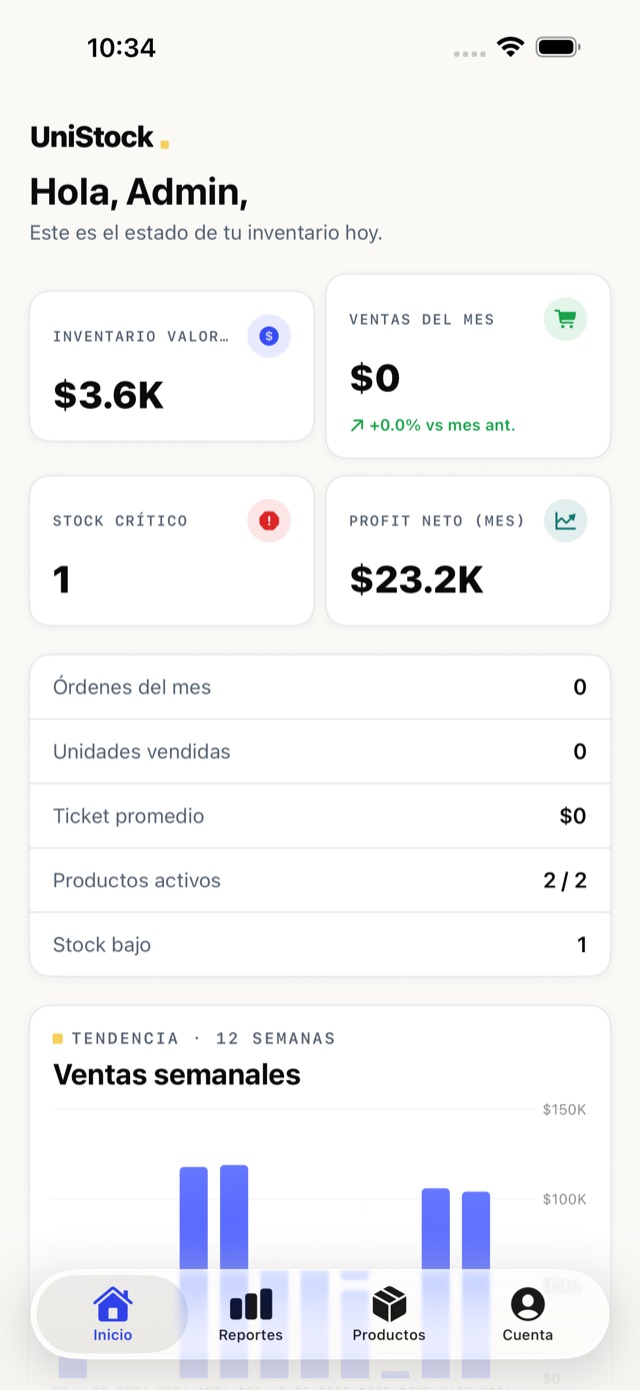 App iOS de UniStock — inventario y ventas