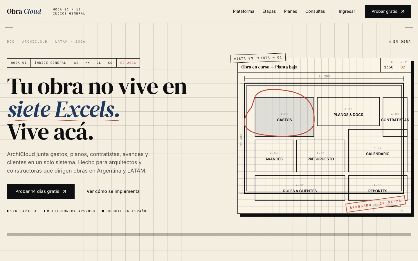 Landing de ArchiCloud en desktop