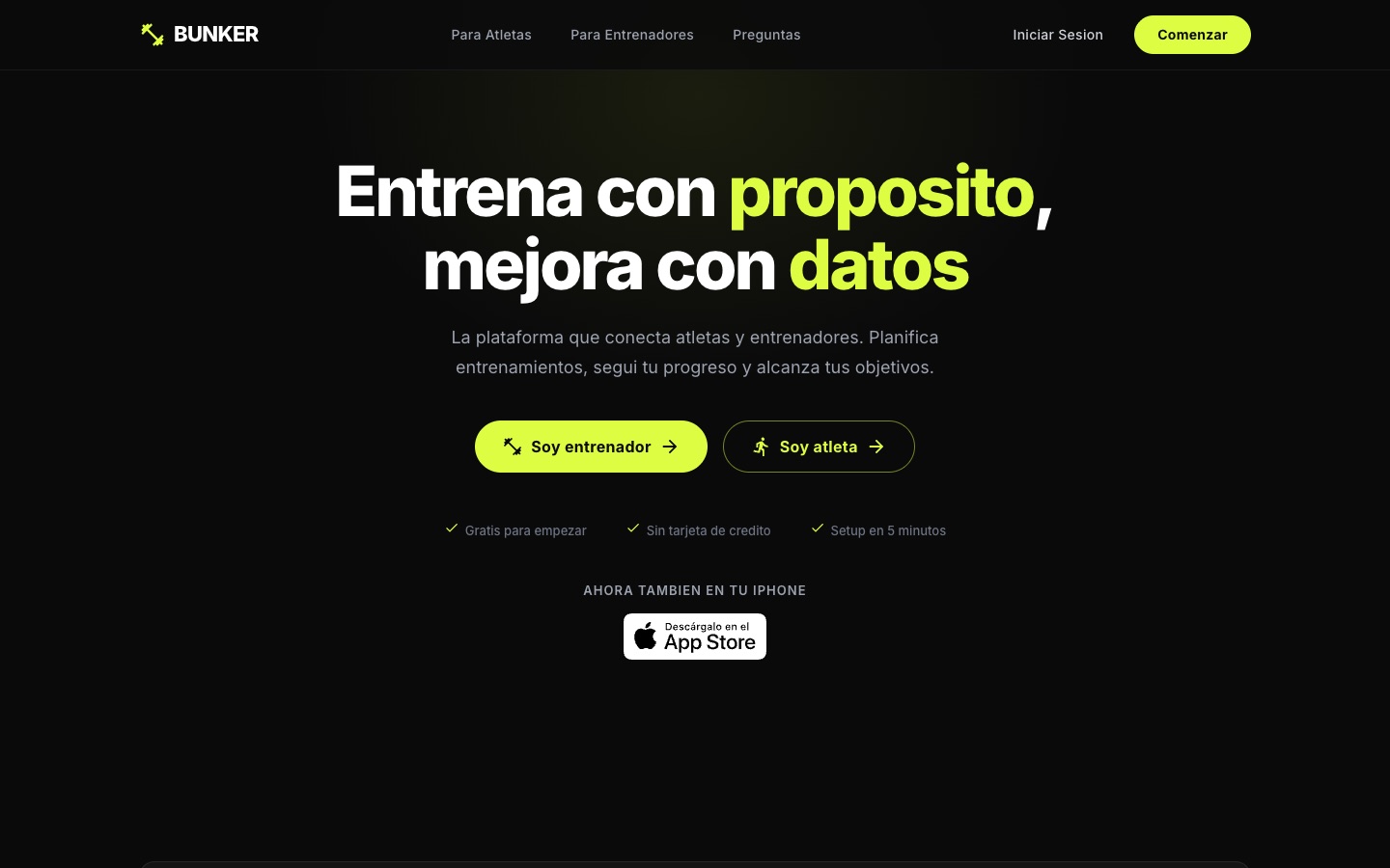 Landing de BUNKER en desktop